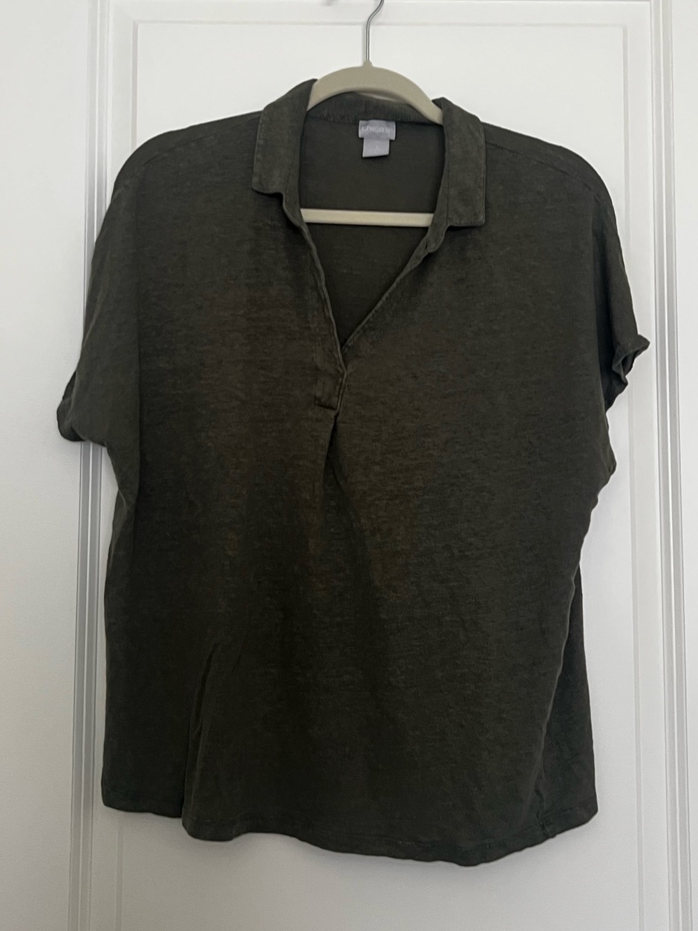 Chico's Collared Olive Top 100% Linen size XL